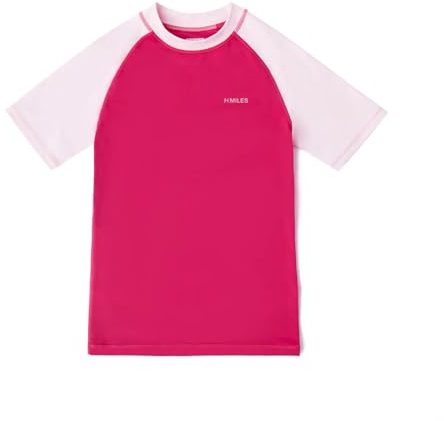 HMILES Chaleco de manga corta para niños – UPF para niños y niñas, camiseta de natación de secado rápido, camiseta de surf para niños, camiseta de surf para playa, deportes acuáticos, Rosa