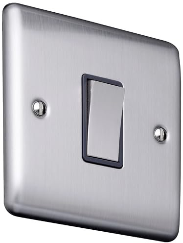 Caradok 1 gang 2 way Light Switch Brushed Chrome, Metal Switch, Grey Insert