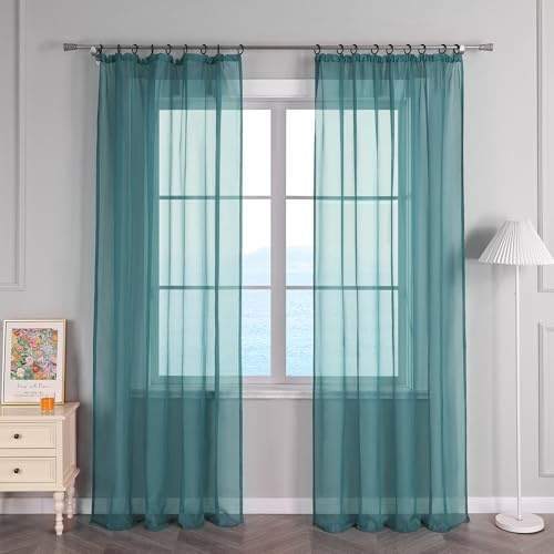 ESLIR Gardinen mit Kräuselband Vorhänge Fensterschal Transparent Schlaufenschal Voile Schal Uni Blau BxH 145x260cm 1 Stück