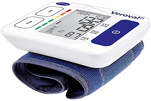 VEROVAL, Tensiómetro de Muñeca Digital Compact, Medidor de Tensión Arterial, Aparato para Medir la Tensión Arterial, Medición Rápida y Precisa, Ergonómico, 200 Lecturas, Talla Universal (22-42cm)