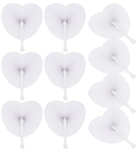 STOBOK 48pcs White Paper Fans Wedding Fans Heart Shaped Painting Folding Handle for Wedding Celebration Birthday Party Favors