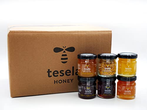 Tesela Natura - Carton de 40 boites de miel de 50 grammes et de pollen de 20 grammes. Cadeaux pour les invités, détails du mariage, produicts du baptême, détails de la communion