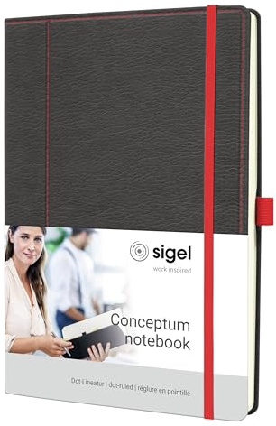 Sigel Conceptum Premium Notizbuch A4 dotted Lederlook grau rot Hardcover | CO694, 194 nummerierte Seiten, nachhaltiges Papier, Inhaltsverzeichnis und Falttasche