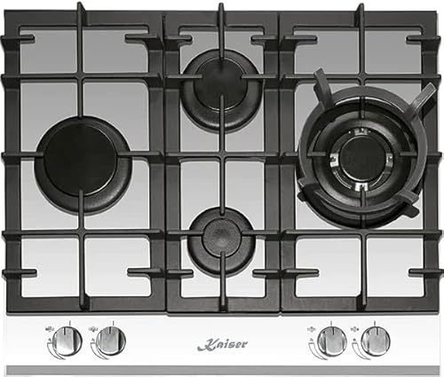 Kaiser KCG 6394 W Turbo, cocina de gas 60 cm, cristal blanco exclusivo - independiente - vitrocerámica, 4 quemadores de alta calidad -3,8 kW - quemador WOK