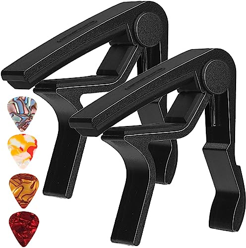 Kapodaster 2 Pack Gitarre Kapodaster mit Plektrumhalter für Akustik- und E-Gitarre, Ukulele, Bass, Banjo mit Gitarrenplektren (Schwarz)