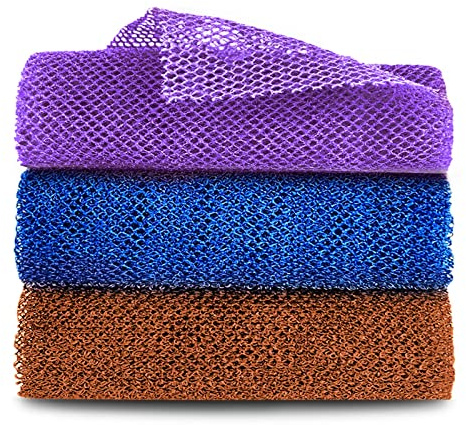 AWAVM 3pcs African Mesh éponge de Bain, Serviette de Bain en Mousse, Bande éponge Exfoliante pour le Bain, Unisexe (Violet, Bleu, Café)
