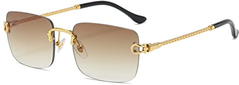 kachawoo Rechteck randlose Sonnenbrille Kleine Luxus Sonnenbrille für Frauen Mädchen Rahmenlose Gold Metall Beine Brillen (gold with brown)