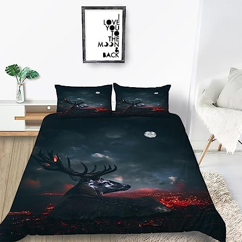 Bettwäsche 135x200 Rentier Muster Weich Bequem Atmungsaktiv Hypoallergen 3D Sommerbettwäsche Bettwäsche Set + 1 Kissenbezug 80x80 cm,Geeignet für Jungen Mädchen Kinder