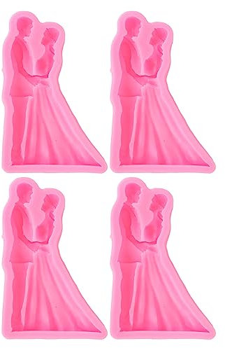 Tyenaza 4 Stück 3D-Engel-Silikonform, Braut- Und Bräutigam-Fondantform, Einfaches Entformen, Hitzebeständig, Flexibel, Hochzeits-Silikonformen Für Kuchendekoration(A821)