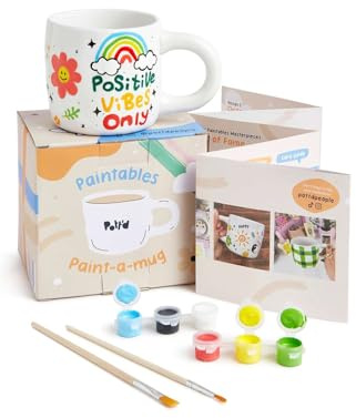 Pott'd Paintables Tassen zum Bemalen Set für Erwachsene, Tassenmalset zum Selbermachen für Anfänger. Keramik Bemalen Set enthält Tassen, Farben, Pinsel und Malinspirationshandbuch