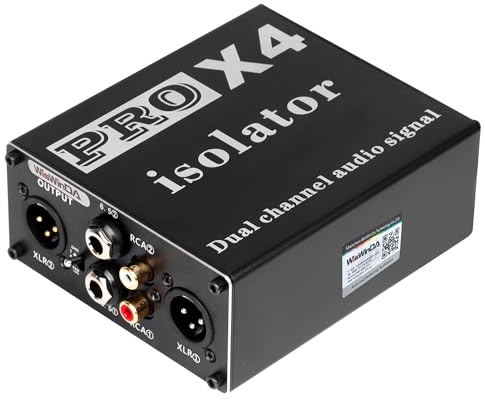 WisWinDa Multi Channels XLR RCA 1/4 6.35 1/8 3.5 Ground Loop Noise Isolator(No Reduce Bass) Gold Coating Audio Hum Eliminator Speaker Noise Filter Aluminum Shell for HIFI Stereo Audio Player (Black)