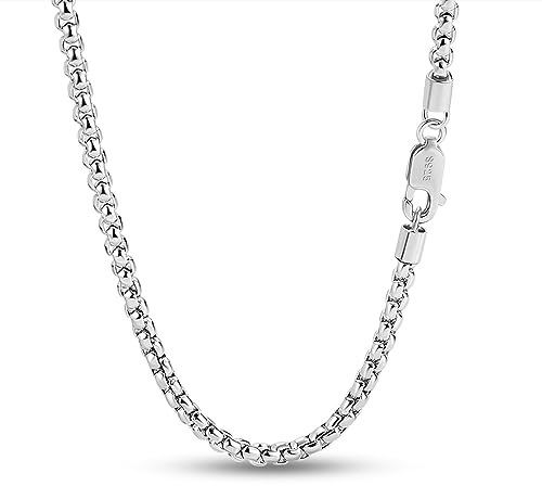 Dankadi Collana sottile 3MM in argento 925, Catena Rolo fine 16 17 18 19 20 22 24 26 28 30 per ciondolo, maglie a scatola rotonde quadrate design italiano, gioielli per uomo donna, 17 inch