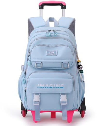 IvyH Trolley Schulrucksack für Mädchen Jungen - Wasserdichter Rucksack mit Rollen für für Kinder und Teenager im Alter von 7-14 Jahren, 30L, Abnehmbar, Blau