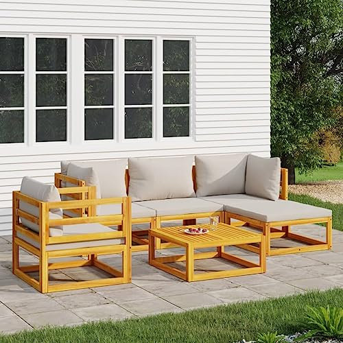 Homgoday 6-TLG. Garten-Lounge-Set mit Hellgrauen Kissen Gartenmöbel Set Balkonmöbel Gartenlounge Gartensofa Ecksofa Lounge Sitzgruppe für Balkon Terrasse Garten Massivholz
