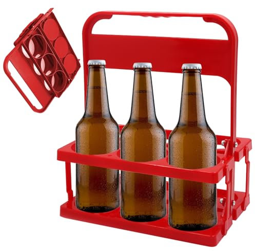 Porte-bouteille support de support pliable avec poignée de boisson réutilisable Panier de bouteille portable contiennent 6 bouteilles pour un usage quotidien et un panier de bouteille rouge de fête