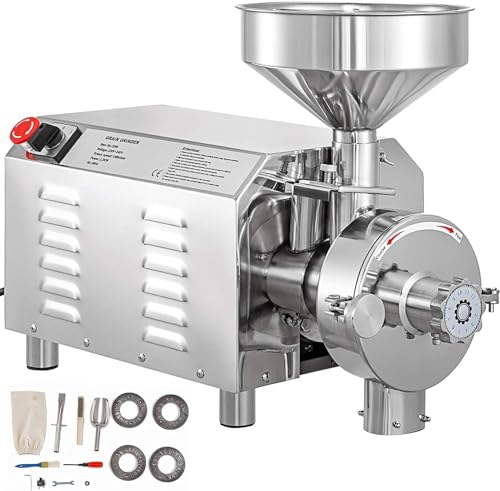 Commercial Grinding Machine for Grain 2200W, Electric Grain Grinder 30-50KG/H, Powder Machine Herb Stainless Steel, Powder Grinding Machine 50KG Capacity, for Dry Grain Soybean Spice Coffee Bean