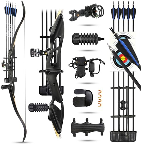 ZSHJGJR Set Arco Ricurvo Takedown per Adulti Set Kit Tiro con l'arco adulti 56 pollici 30 40 50 libbre Arco Ricurvo professionale da caccia Kit Tiro con l'Arco con Frecce Per Destrorso (Nero, 50 lbs)
