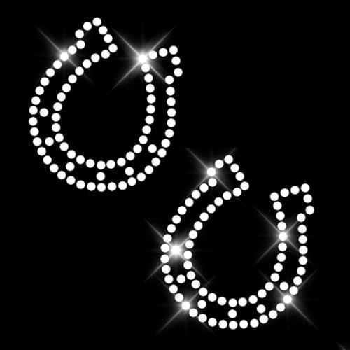 Glitzerdeals Bügelbilder Karneval Strass Pferde und Hufeisen Aufbügler für Textilien Pferd Bügelmotiv Hufeisen Strass Bügelbild Reiten 2 Hufeisen