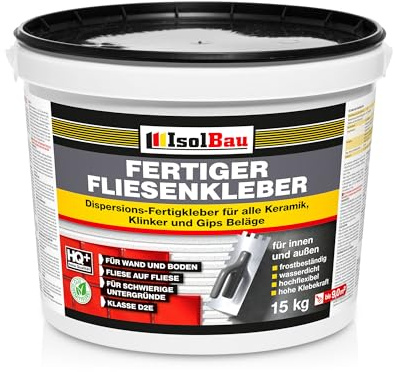 Isolbau Fertig-Fliesenkleber - 15 kg Eimer Dispersionskleber für Fliesen auf Wand & Boden im Innen- & Außenbereich