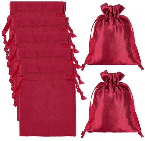 Beebeecraft 30 Stück Geschenkbeutel Aus Satin 9x12/17x12cm Dunkelrot Stoff Mit Kordelzug Schmuckbeutel Für Hochzeitsgeschenke Süßigkeiten Weihnachten Muttertag Abschlussfeier