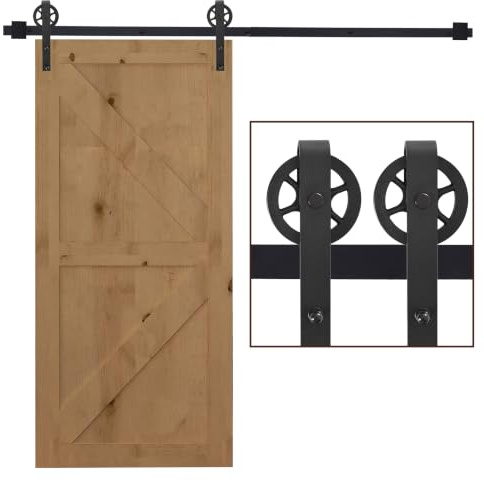 HOMCOM 200 cm Schiebetür Komplettset Schiebetürbeschlag für Holztür | Mit Bodenführung, Schiebetür Laufschiene, Stopper, Bodenblock, Laufrollen, Schiebetürsystem
