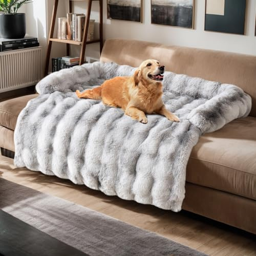 OKYUK Hundebett, Super bequemer Hundekorb, Hundesofa, Sofabezug, Handwäsche, rutschfest, geeignet für Hunde (Grau Shaggy Farbverlauf, L 90 x B 90 x H 13 cm)