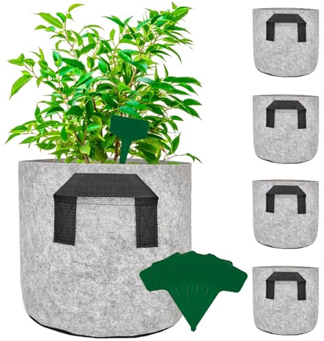 MaibaoteMbt Lot de 5 sacs de plantation avec poignées, en feutre, respirants, sacs de culture de légumes, pots en tissu épais, pour tomates, légumes, fleurs, plantes