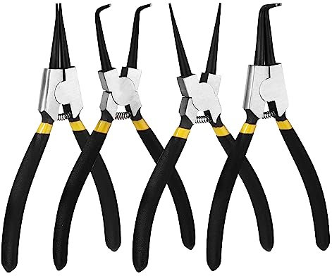 Tunejoy Pinze per Anelli di Sicurezza Pinze per Anelli Elastici Punte Dritte e Curve da 7 Pollici per Bloccaggio Interno ed Esterno 4 Pezzi