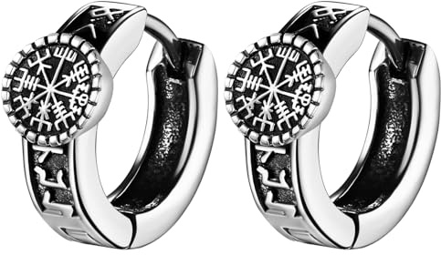 Cupimatch Wikinger Ohrringe Herren Creolen: Edelstahl Retro Wolfskopf Keltischer Knoten Ohrstecker Wikingerrunen Huggie-Ohrringe Amulett Schmuck für Männer Vater Sohn