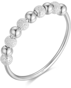 Lisandra Scott Anti-Stress Ring aus 925 Sterlingsilber mit drehbaren Glitzer-Kugeln, Dekompression Entspannungs-Helfer mit Perlen zum Drehen für Frauen und Damen, Angstring Beruhigend & Therapeutisch