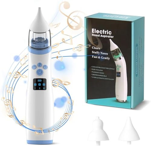 Anluomafuy Nasensauger Baby, Automatisch Elektrisch Nasenreiniger, Nasensauger Baby Elektrisch, Wiederaufladbar Nasal Aspirator Mit 3 Stufen Der Saugkraft Und 2 Spitzeng, Musik und sanftem Licht