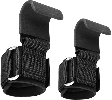 Leikefitness Weight Lifting Hooks for Men & Women (Pair) - 8mm Thick Wrist Padding - Lifting Grips for Powerlifting, Shrugs, Rows, Deadlifts - Pull-Up Hooks & Straps for Weightlifting & Gym Workouts (Black)