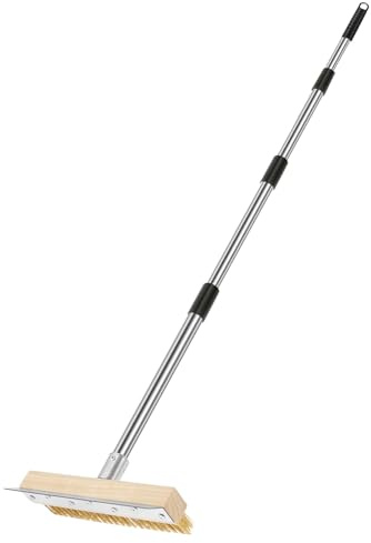 Pizza Oven Brush with Scraper and 145cm Detachable Long Handle Brass Bristle Pizza Stone Brush Wire Brushes Practical Grill Cleaner Tool for Commercial Cleaning, Kitchens, Restaurants, BBQ Shelf