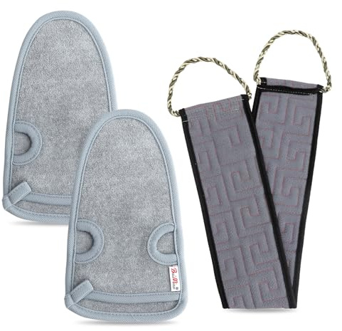 APOMOONS 2 Stück Peelinghandschuh & Rückenschrubbstreifen Hamam Handschuh, Exfoliating Gloves Peeling Handschuh Hamam Peelinghandschuh, Peeling Schwamm Duschschwamm Körper für Gesicht und Körper