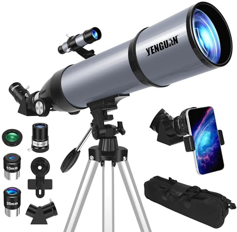 Teleskop für Erwachsene und Kinder, 80 mm Öffnung, 600 mm, Teleskop für Erwachsene, leistungsstark, Anfänger in der Astronomie, um Planeten zu sehen, mit Handy-Adapter und Mondfilter, Tragetasche