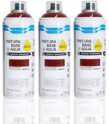 BESCH Pintura en Spray Base Agua 400ml – Ecológica, Sin Olor, para Madera, Plástico, Metal y Cartón – Cobertura Uniforme y Secado Rápido - Rojo Burdéos, Pack de 3 unidades