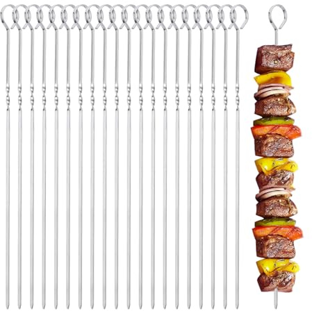 EKisemio 20PCS Flat Stainless Steel Kebab Skewers for BBQ