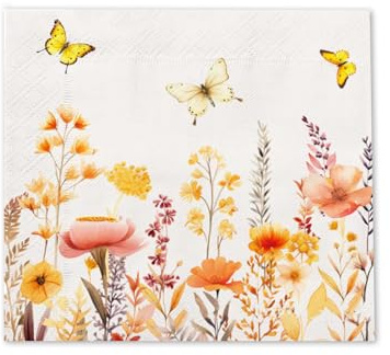 Nymora Serviettes de Table à Motifs Floraux : 20 Feuilles de Papier de Soie ornées de Motifs de Fleurs Sauvages d'automne, Serviettes en Papier 33x33cm pour la décoration de Table et Le découpage