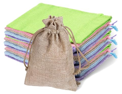 LXUEJIE 15 Stück Jutesäckchen mit Kordelzug, 10×15cm Säckchen zum Befüllen Geschenktüten Bunte kleine Sackleinen Beutel für Schmuck Hochzeits Geschenke Party Feiern Weihnachten