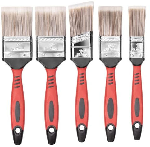 Wjelet 5 Pcs Paint Brush Set, Paint Brushes Decorating For Walls, Ceilings, Trim And Woodwork Synthetic Bristle With Comfort Grip Handles for Smooth Finish And Precise Cutting In(1in,1.5in*2, 2in*2)