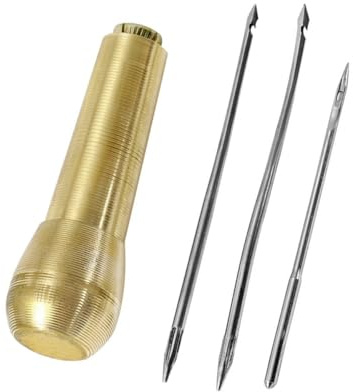 LIFKOME Kit Strumenti da Cucito e Lavorazione Pelle Punteruolo da Cucito e 3 Aghi Dorati, Accessori Fai da Te per Riparazioni Scarpe, Tessuti e Accessori Casa, per Appassionati e Famiglie