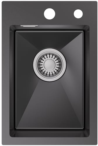 CECIPA Évier De Cuisine 30 X 45 Cm, Évier Encastrable Noir en Acier Inoxydable Avec Siphon, Lavabo De Cuisine Avec 2 Trous De Robinet