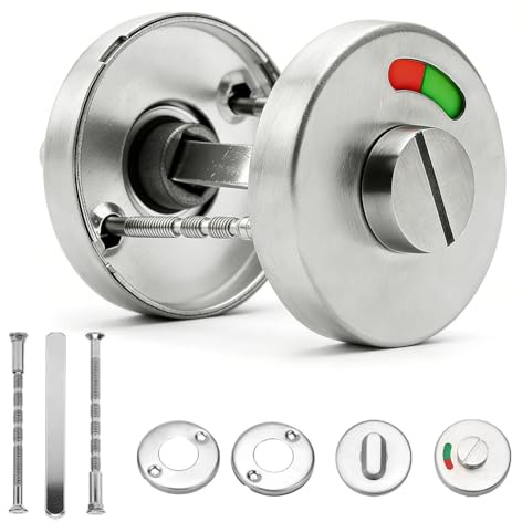 Rosetón de inodoro con indicador de recibo, juego de rosetas de acero inoxidable para baño y WC, cerradura de baño con botón giratorio, herraje para puerta de inodoro, acero inoxidable, roseta