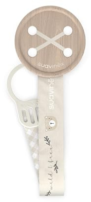 Suavinex, Chupetero de Tela para Bebé, Cinta con Diseño a Doble Cara, Cadena Chupete Bebé, Sujeta - Clip con Pinza. Para Bebés +0 Meses, Apto Recién Nacido, Wild&Free, Beige