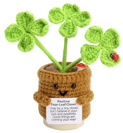 XRVRILE Fiore fatto a mano all'uncinetto, portafortuna a quattro foglie, consolatore e confortatore dell'anima, abbraccio tascabile per il supporto emotivo, accessorio motivazionale
