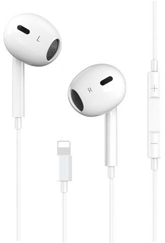 Écouteurs Lightning Intra-Auriculaires avec Câble Lightning pour iPhone 14/13/12/11/8/7/X/Pro/Pro Max, Certifié MFi Hi-FI Stéréo Apple, Écouteurs Filaires (Blanc)