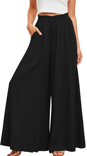 Neteson Pantaloni Donna Estivi a Vita Alta Pantaloni Palazzo Eleganti a Gamba Larga Pantaloni Larghi Leggeri e Casual Pantalone Spiaggia Lunghi Loose con Tasche