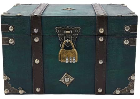 Zalydala Scrigno del tesoro per bambini, scatola vintage con lucchetto a combinazione, 24 x 17,5 cm, cassa decorativa per gioielli e lettere, verde smeraldo