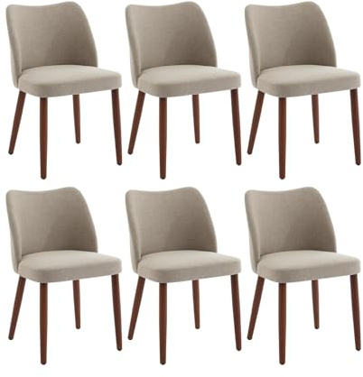 Aptliton Upholstered Dining Chairs Set of 6, Fabric Chairs, Linen Camel | Wingback, Thick Cushions, Wooden Legs & Leveling Feet for Kitchen & Dining Room