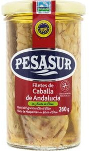Caballa Pesasur en Aceite de Oliva en Tarro de Cristal – Filetes de Caballa de Andalucía – Conserva Gourmet de Pescado Azul – Rico en Omega-3 – 260 g (180 g Escurrido)